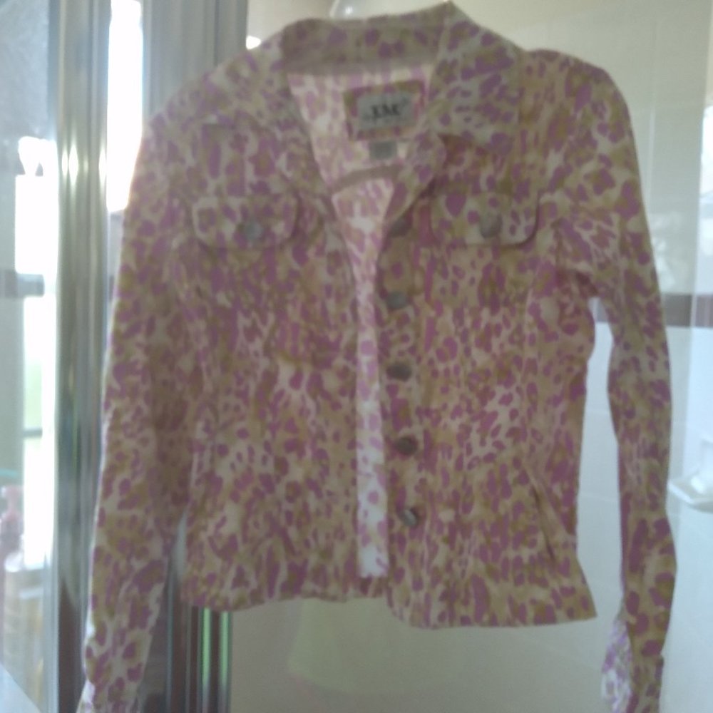 pink animal print lightweight jean jacket
